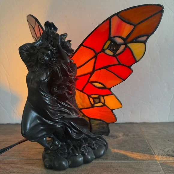Tiffany Style Stained Glass Fairy Table Butterfly Lamp8”